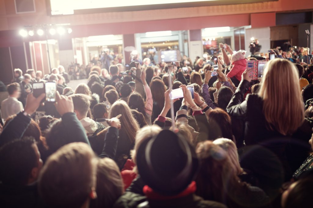 Crowd and fans at red carpet film premiere