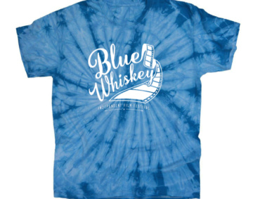 Blue Whiskey Independent Film Festival tie dye tee with light and dark blue swirl