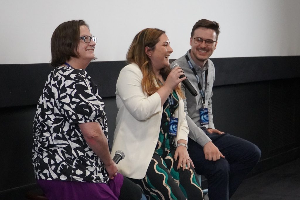 Filmmakers Antonella Spirito and Barnaby Spikings during Q&A with Judge Libi Hake at BWiFF 2024