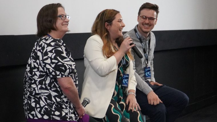 Filmmakers Antonella Spirito and Barnaby Spikings during Q&A with Judge Libi Hake at BWiFF 2024