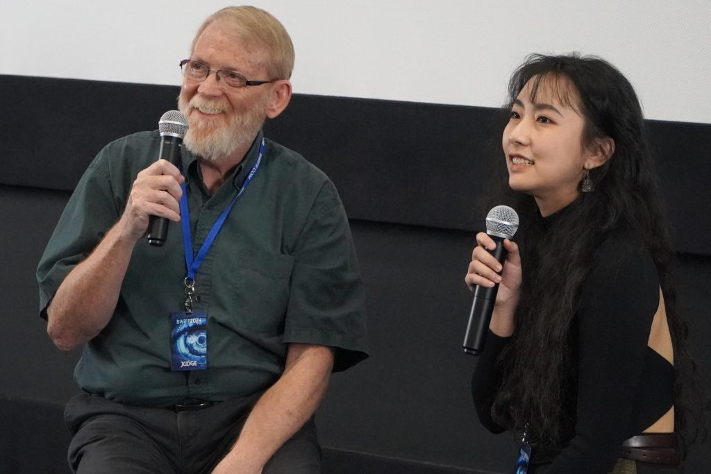 Filmmaker Jiamin Zhao during Q&A with Judge Pete Guither at BWiFF 2024